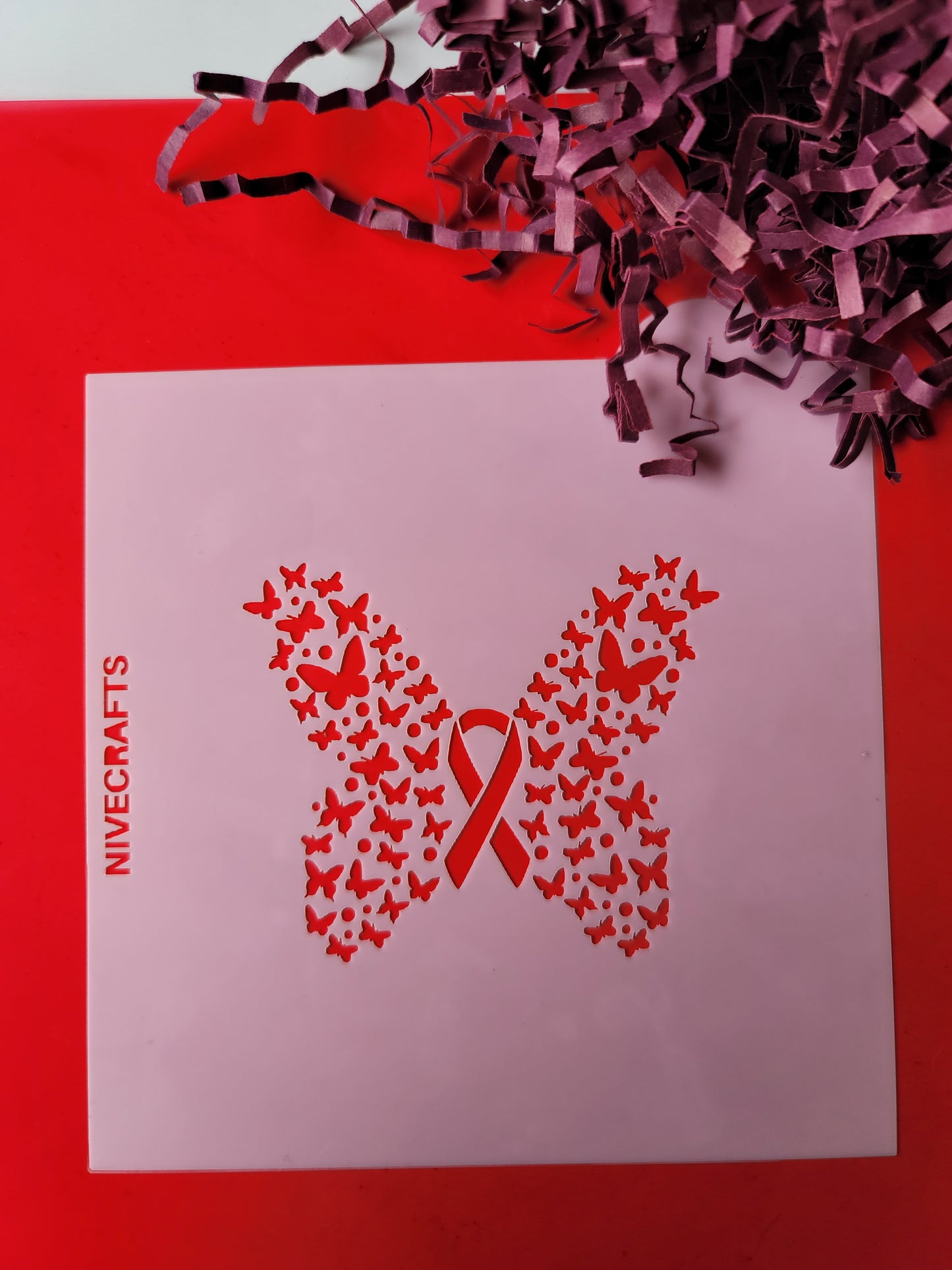 Cortador y stencil - Mariposa con lazo cáncer