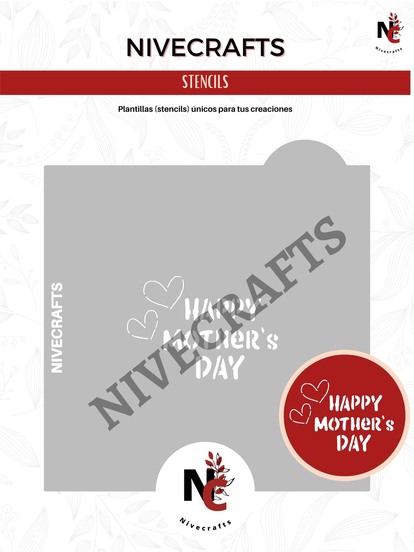 Stencil - Happy Mothers Day Corazones (para círculo 3 pulgadas)