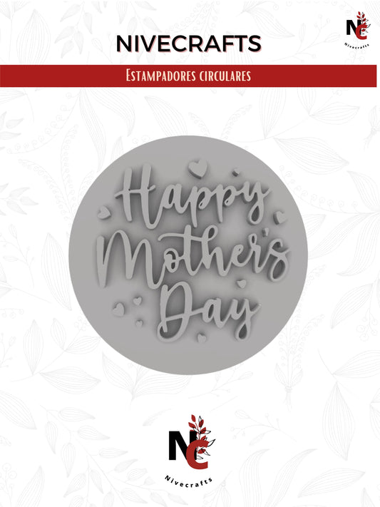 Estampador Happy Mother's Day cursiva con corazones